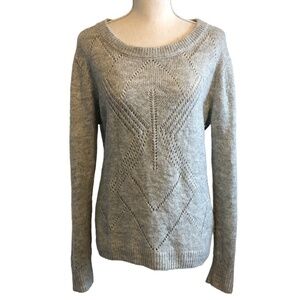 ROXY Women's Candidate Waves Pointelle Pullover Sweater Size Medium Gray